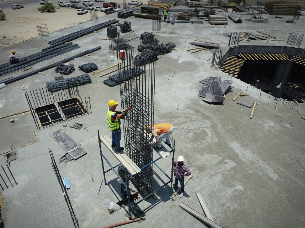 Aerial view of a commercial deck slab being placed